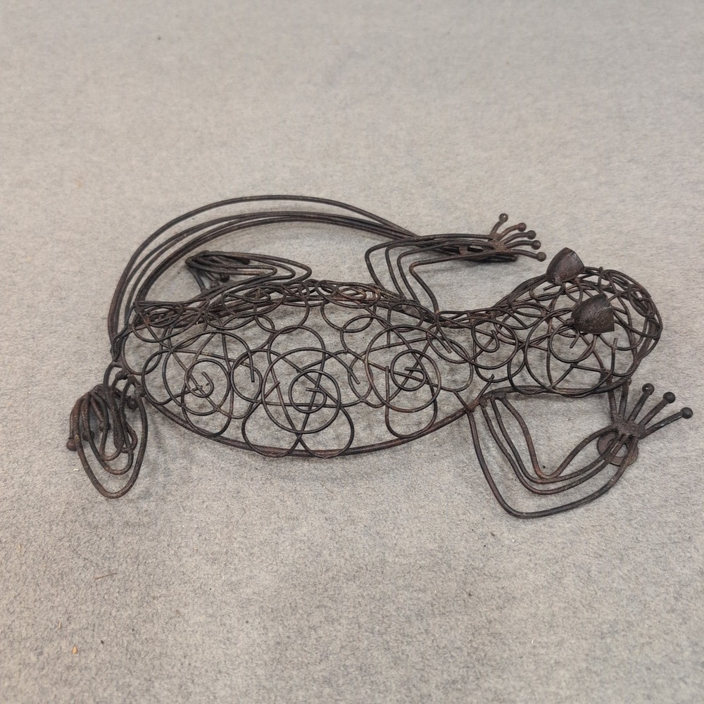 Handcrafted Metal Wire Lizard Gecko Sculpture Rustic Brown Garden Art - Picture 2 of 6